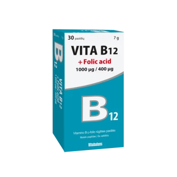 VITA B12+ folio rūgštis ,1 mg, 400 mcg, 30 vnt.