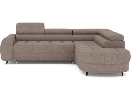 Vesteria right-hand corner sofa with sleeping function and storage compartment, brown bouclé, Modern, Brown
