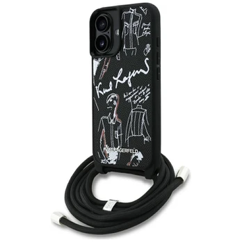 Dėklas Karl Lagerfeld Crossbody Grained Pattern & Logo do iPhone 16 juoda