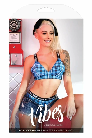 NO FUCKS GIVEN Bralette & Cheeky Panty Set Blue M/L - Adjustable Straps