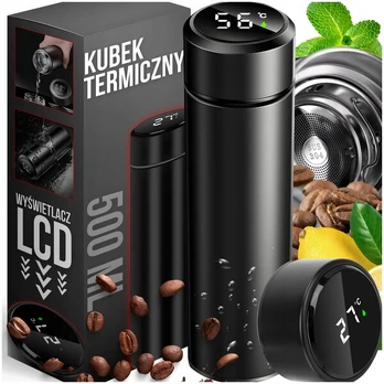 Termo puodelis su led termometru, 500 ml, juodas