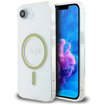 Dėklas Guess IML Glitter Circle MagSafe do iPhone 16e permatomas