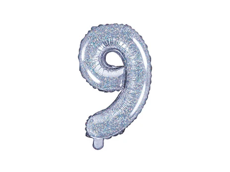 Folinis balionas Skaičius "9", 35 cm, sidabrinis
