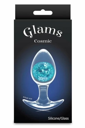 Cosmic Glams Medium Blue - Liquid Silicone Plug with Glass Accent