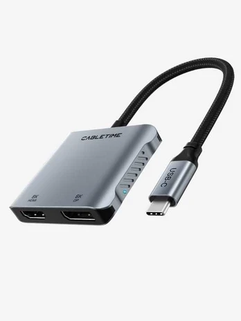 Cabletime 8K USB C Til HDMI DP HUB Dobbelt 4K, 2x, 8K30Hz HDMI +