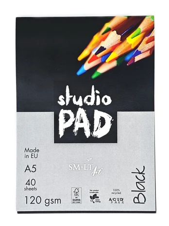 Juodas piešimo bloknotas "Studio" A5/40l 120g, kieta nugarėle