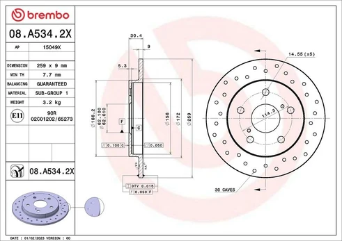 Stabdžių diskas BREMBO 08.A534.2X