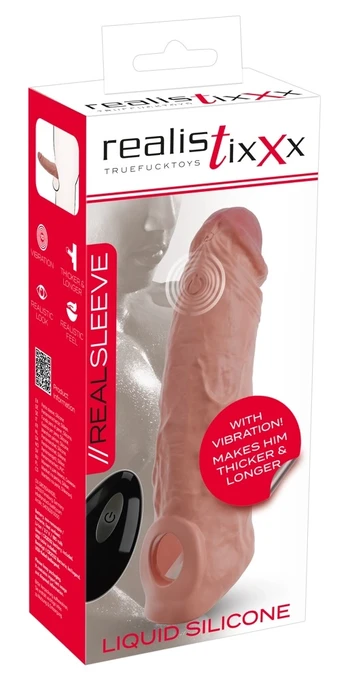 Realistixxx RealSleeve vibruojantis penio antgalis, 20 cm