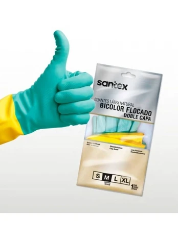 Pirštinės SANTEX LATEX BICOLOR FLOCK GREEN/YELLOW - L