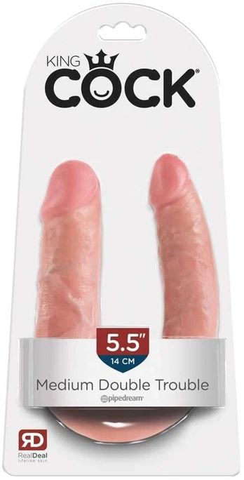 Dvigubas dildo KING COCK MEDIUM DOUBLE TROUBLE FLESH