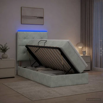 LED saugojimo lova su čiužiniu Šviesiai pilka 90 x 200 cm