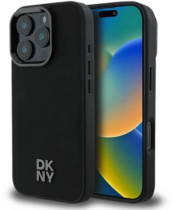 Juodas dėklas Apple iPhone 16 Pro telefonui "DKNY PU Leather Stack Logo Magsafe Case"