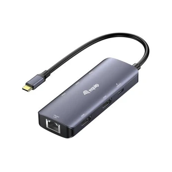 Adapteris USB Equip Equip USB-C->2xHDMI/RJ45/2xUSB-A/USB-C3.2 St/Bu pilkas