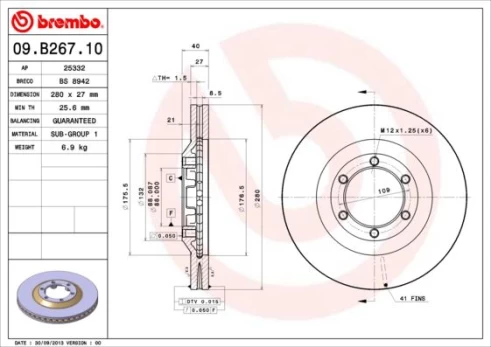 Stabdžių diskas BREMBO 09.B267.10