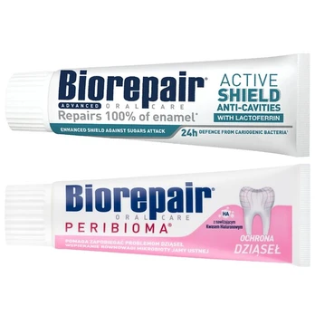 Dantų pasta Biorepair Gum Protection , 75ml + dantų pasta Biorepair Active Shield, 75 ml.