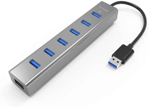 7 prievadų Usb 3.0 aliuminio šakotuvas, pilkos spalvos