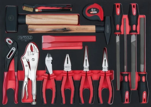 Replių, plaktukų ir dildžių komplektas 17-vnt, KS Tools
