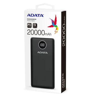 ADATA P20000QCD Ličio polimeras (LiPo) 20000 mAh Juoda