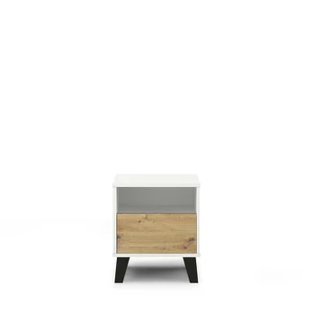 Spintelė prie lovos Mebelbos Borg 1s, 40x38,8x45,6 cm, balta/ruda
