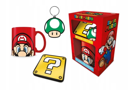 Super Mario gift set includes:mug,coaster, keyring