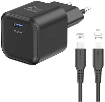 Swissten Travel Charger GaN USB-C 35W PD + Data Cable USB-C - Lightning 1.2m