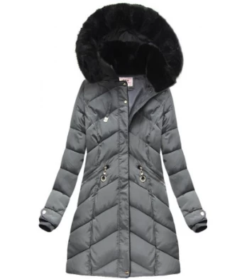 QUILTED HOODED JACKET GREY (W732) striukė