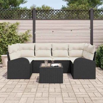 7 Dalių Sodo Sofa su Pagalvėmis Juodos Poliratanas