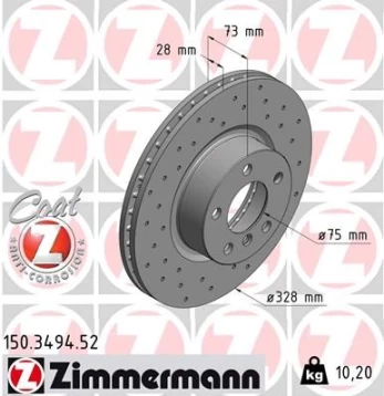 Stabdžių diskas ZIMMERMANN 150.3494.52