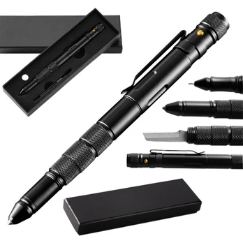 Writing instruments,Multi functional tactical tool pen with flashlight, waterproof compartment, escape defense pen,
