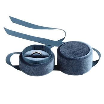 Aksominės papuošalų dėžutės su kaspinu, dark blue-Big ring box