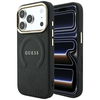 Dėklas Guess Saffiano Peony & Ring MagSafe do iPhone 18 Pro / 17 Pro juoda