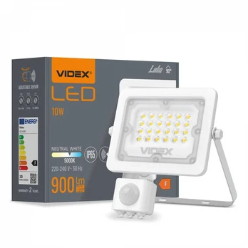 Prožektorius su jutikliu LED 10W, 900Lm, 5000K, Videx F2e PIR