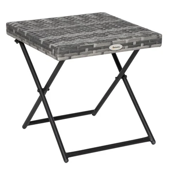 Lauko staliukas poliratano 40x40x40 cm pilkas sulankstomas