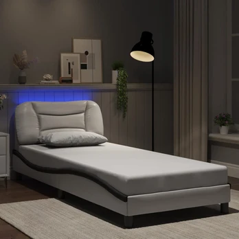 Lovos rėmas su LED, baltas ir juodas, 90x200cm, dirbtinė oda