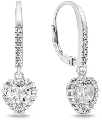 Brilio Silver Sparkling Heart Drop Earrings with Zircons EA1265W