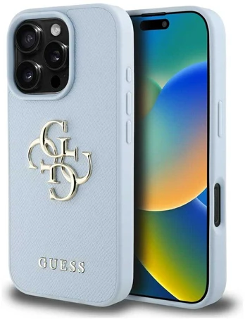 Dėklas Guess Grained Big 4G Logo Small Classic Logo do iPhone 16 Pro mėlyna