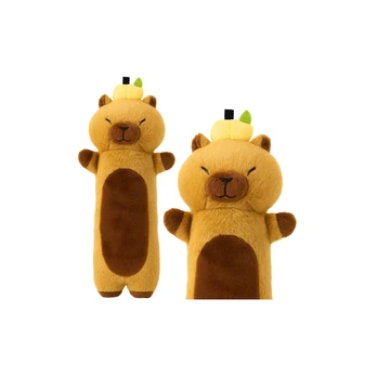 Plush Capybara Mascot With Fruit Oblong Pillow Roller Brown 65cm