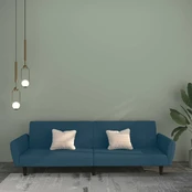 Dvivietė aksominė sofa-lova : Spalva - Mėlyna kaina