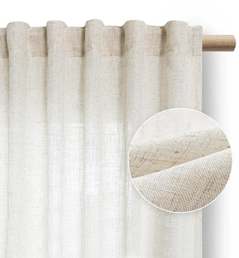 RESTILO VELARI curtain, light beige, plain, modern boho style, multifunctional tape, linen-effect fabric, 140 x 175 cm