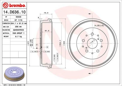 Stabdžių būgnas BREMBO 14.D636.10