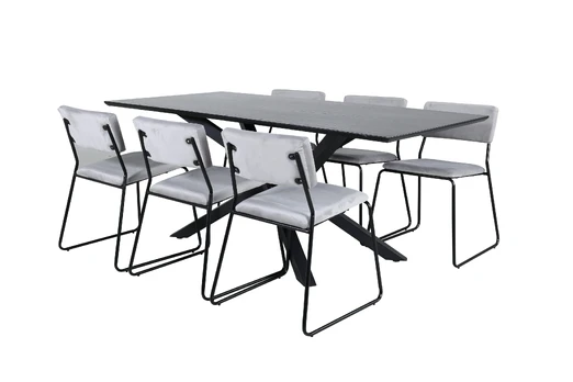 Piazza Dining Table - Black / Black Veneer+Kenth Chair - Black / Light Grey Velvet_6