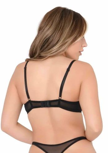 Very Sexy Embroidered Bra - Floral Mesh, Adjustable Straps, Black