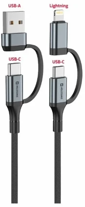 Swissten 4in1 Textile 3A Data Cable 1.5m