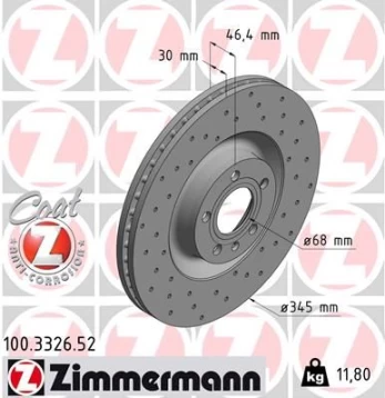 Stabdžių diskas ZIMMERMANN 100.3326.52