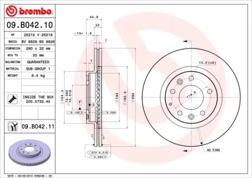 Stabdžių diskas BREMBO 09.B042.11