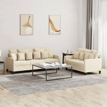 Sofa Sofos komplektas su pagalvėlėmis, 2 dalių, kreminis, audinys