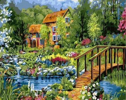 Tapyba Pagal Skaičius: „Kaimo tiltas“ 40x50 cm