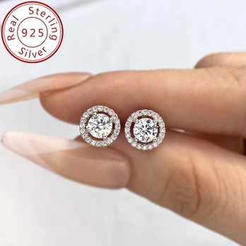 Moisanito sidabro auskarai, 0,5ct+0,5ct