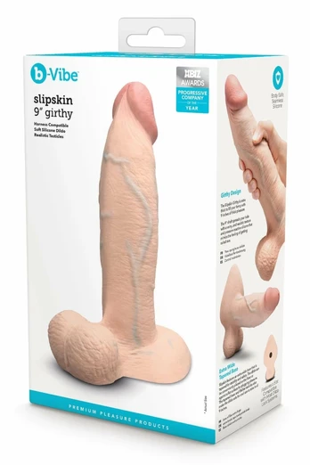 b-Vibe SlipSkin 9" Girthy Cream Silicone Intimate Model with Wide Base