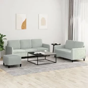 Sofa Sofos komplektas, 3 dalių, šviesiai pilkos spalvos, aksomas kaina